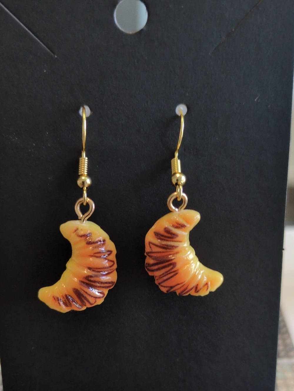 Gold Hook Chocolate Crescent Pastry Drop Earrings